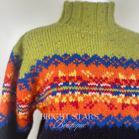 Rare Vintage Fair Isle Wool Sweater ASO Monica Gellar Friends Turtleneck - Picture 5 of 7